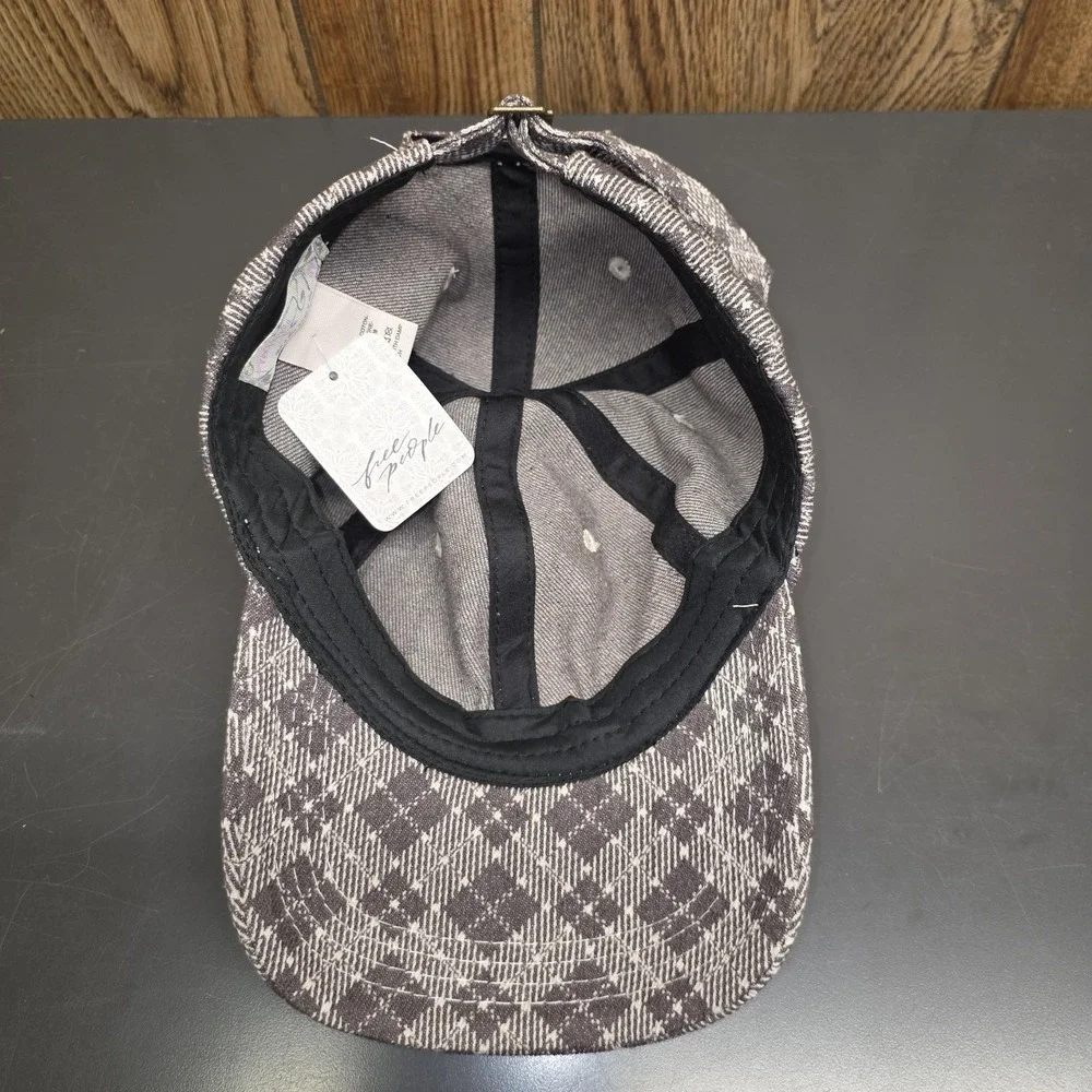 Free People Hat‎ Cap Strap Back Womens Adjustable Gray Plaid 100% Cotton
